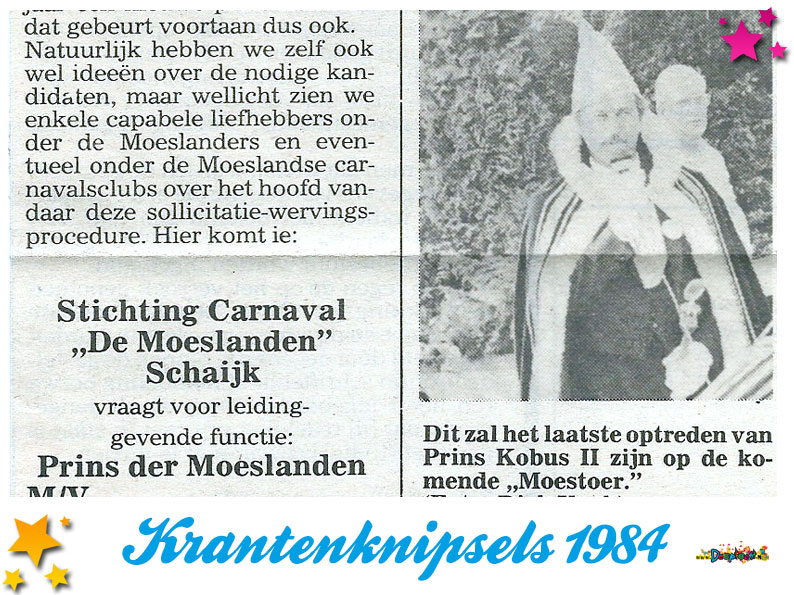 Krantenknipsels Moesland 1984