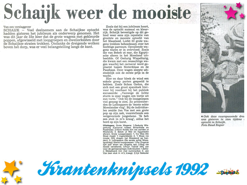 Krantenknipsels Moesland 1992