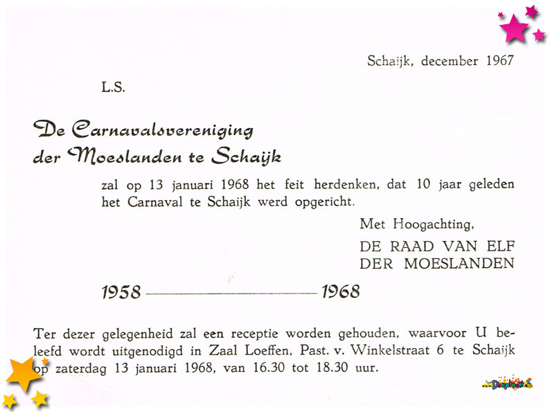 1967 uitnodiging 10 jarig jubileum