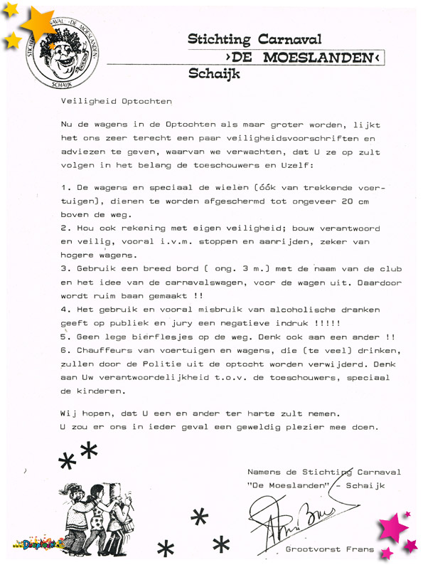 1982 brief veiligheid optochten