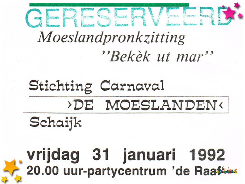Entreebewijs Moesland Pronkzitting 1992
