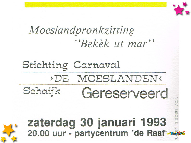 Entreebewijs MoeslandsePronkzitting 1993