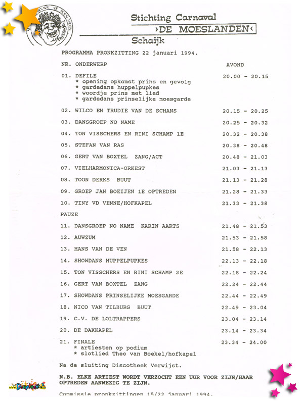Programma Moeslandse Pronkzitting 1994