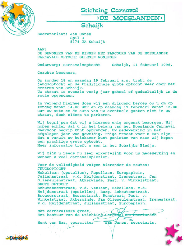 1996 brief omwonenden optocht