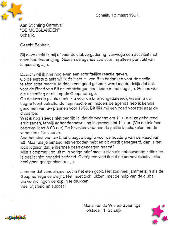 1997 brief aan bestuur