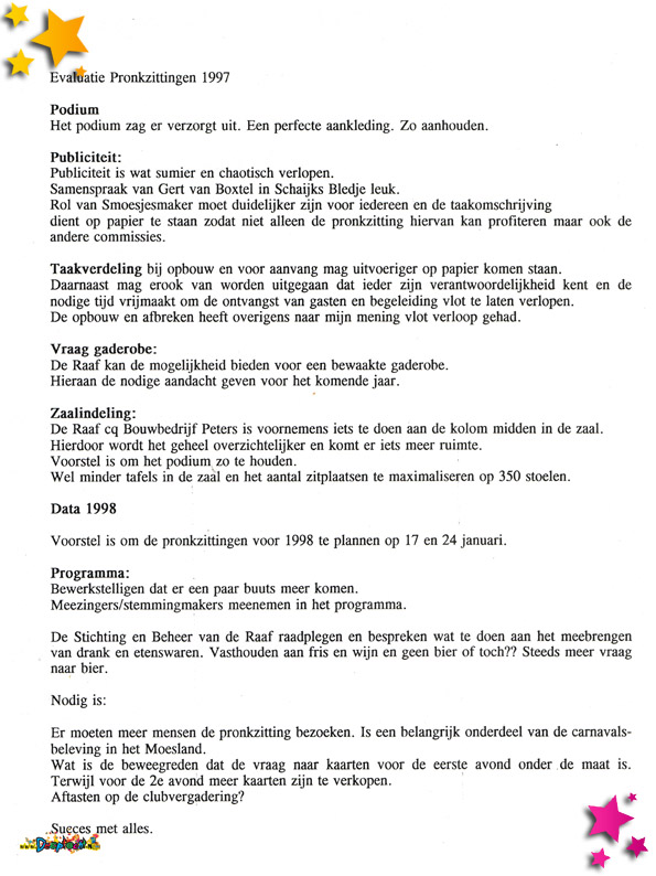 Evaluatie Moesland Pronkzitting 1997
