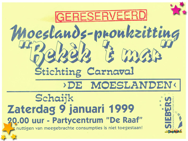 Entreekaartje Moesland Pronkzitting 1999