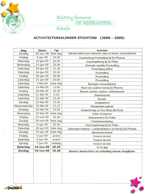 2008 activiteitenkalender