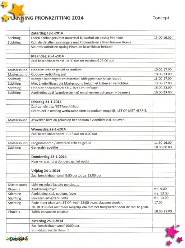 Planning Moeslands Pronkzitting 2014