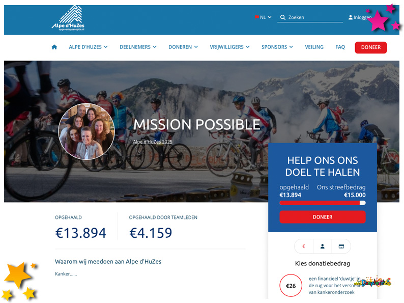 Team Mission Possible doet mee aan Alpe d'Huzes